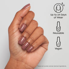 OPI On Point close-up of mauve beige crème texture on a single nail tip, smooth salon finish