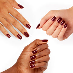 OPI press-on application with glue demonstrating secure long-lasting wear