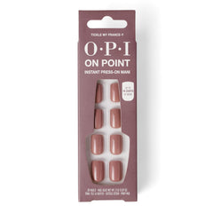 OPI On Point front packaging showing mauve beige tips and included glue, stylish immediate manicure
