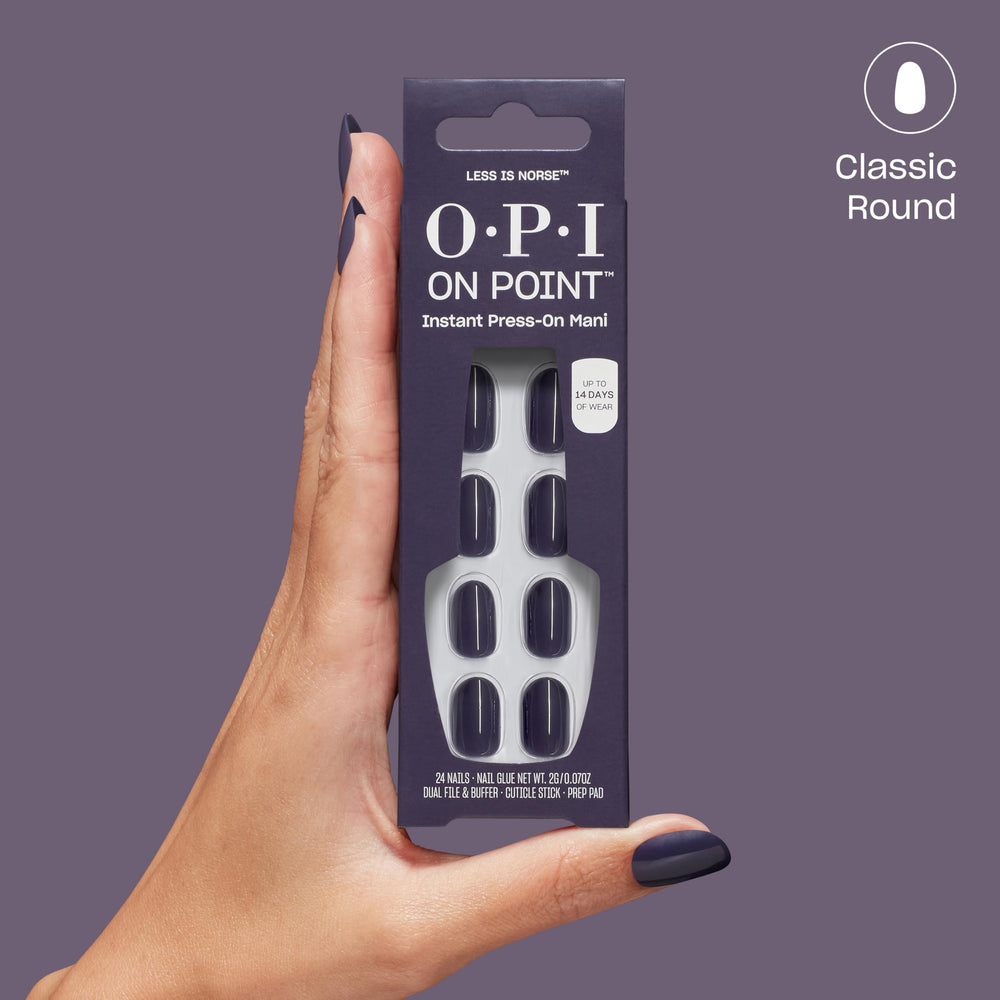 OPI less is norse lifestyle flatlay with nails and accessories suggesting quick at-home salon results