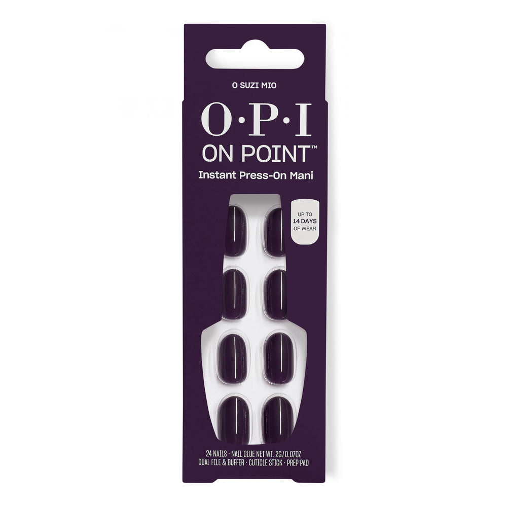 OPI front packaging showing O Suzi Mio nails and included glue for easy application