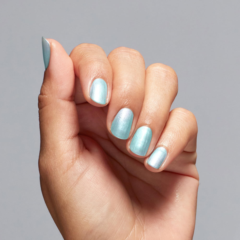 Close-up nails painted with OPI Pisces the Future highlighting pearl shimmer