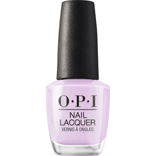 OPI bottle front view of Polly Want a Lacquer showing soft lavender shade and glossy finish