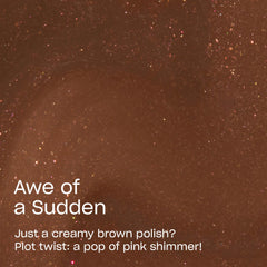 OPI swatch on skin revealing brown base and pink shimmer benefit visible depth