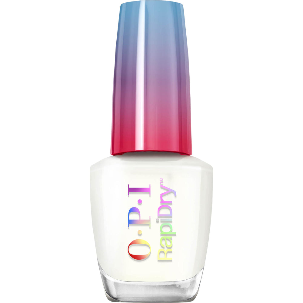OPI bottle front view showing Love at Frost Sight white crème and benefit: fast drying