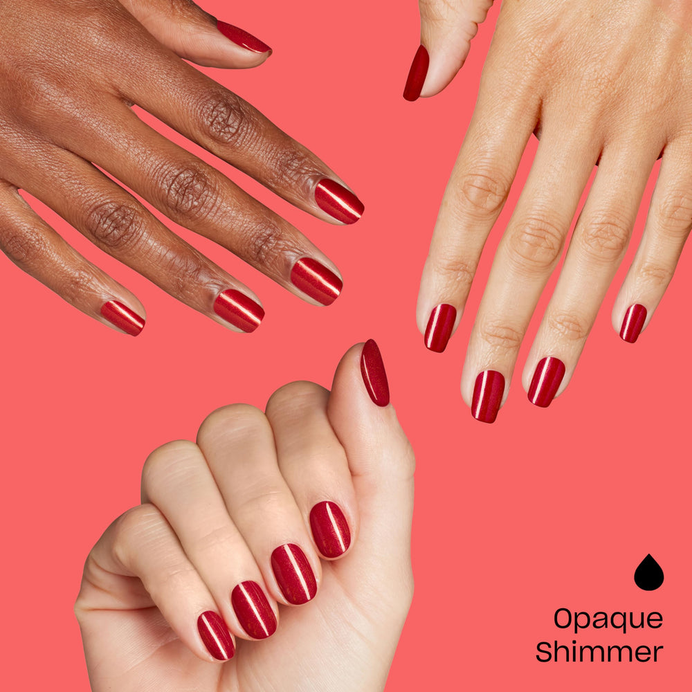 Hand with freshly painted nails demonstrating OPI quick-dry, smudge-proof finish