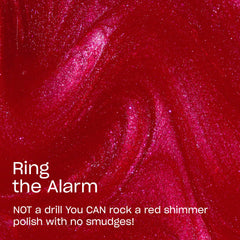 OPI RapiDry ring the alarm swatch on nail wheel showing opaque coverage