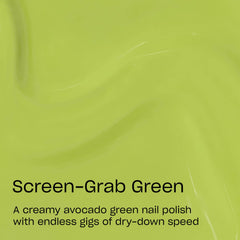 Fingernails painted Screen-Grab Green swatch showing opaque color payoff benefit
