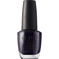 OPI bottle front view showing deep gray polish and glossy finish benefit