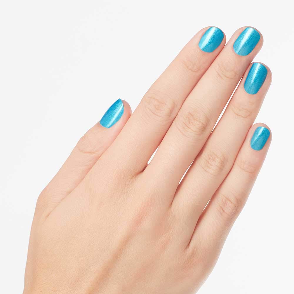 Close-up of OPI Teal the Cows Come Home label highlighting product name and professional formula