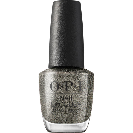 OPI bottle front view showing Tempted to Lick-orice gunmetal shimmer and glossy finish