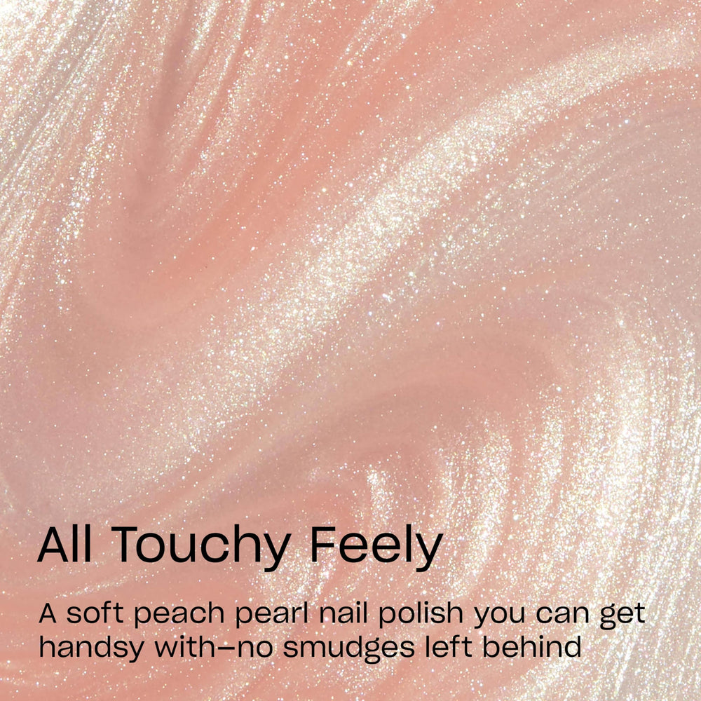 OPI polish swatch highlighting soft peach pearl texture and glossy finish for delicate shimmer