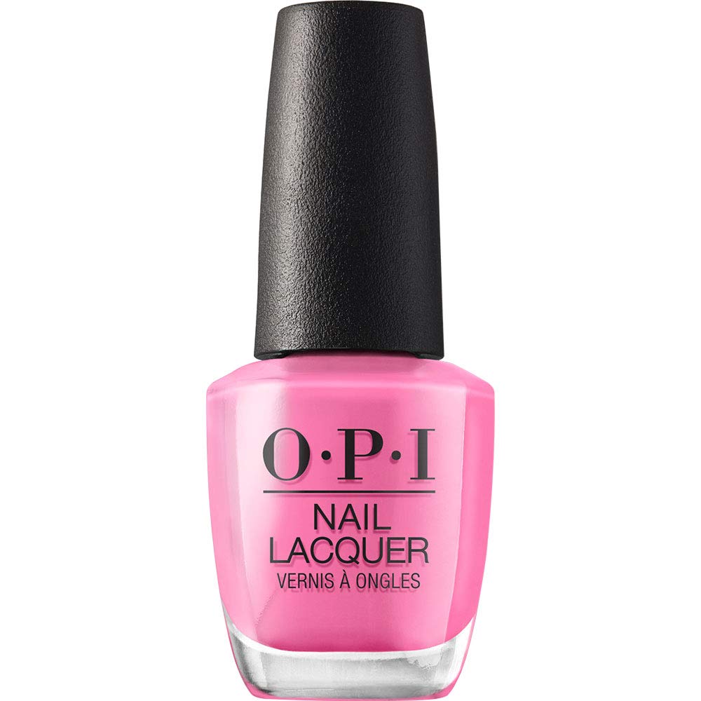 OPI bottle front view showing bright pink color and glossy finish benefit