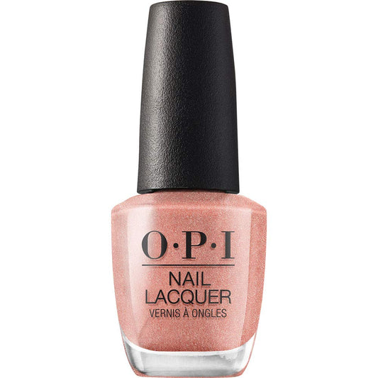 OPI bottle front view showing shimmery copper shade and sleek label benefit professional look