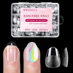 OPkssnails front packaging showing clear 360-piece kid nail set and neat presentation