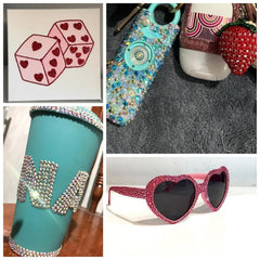 OPMADM decorated shoes and bag showing dramatic before and after sparkle