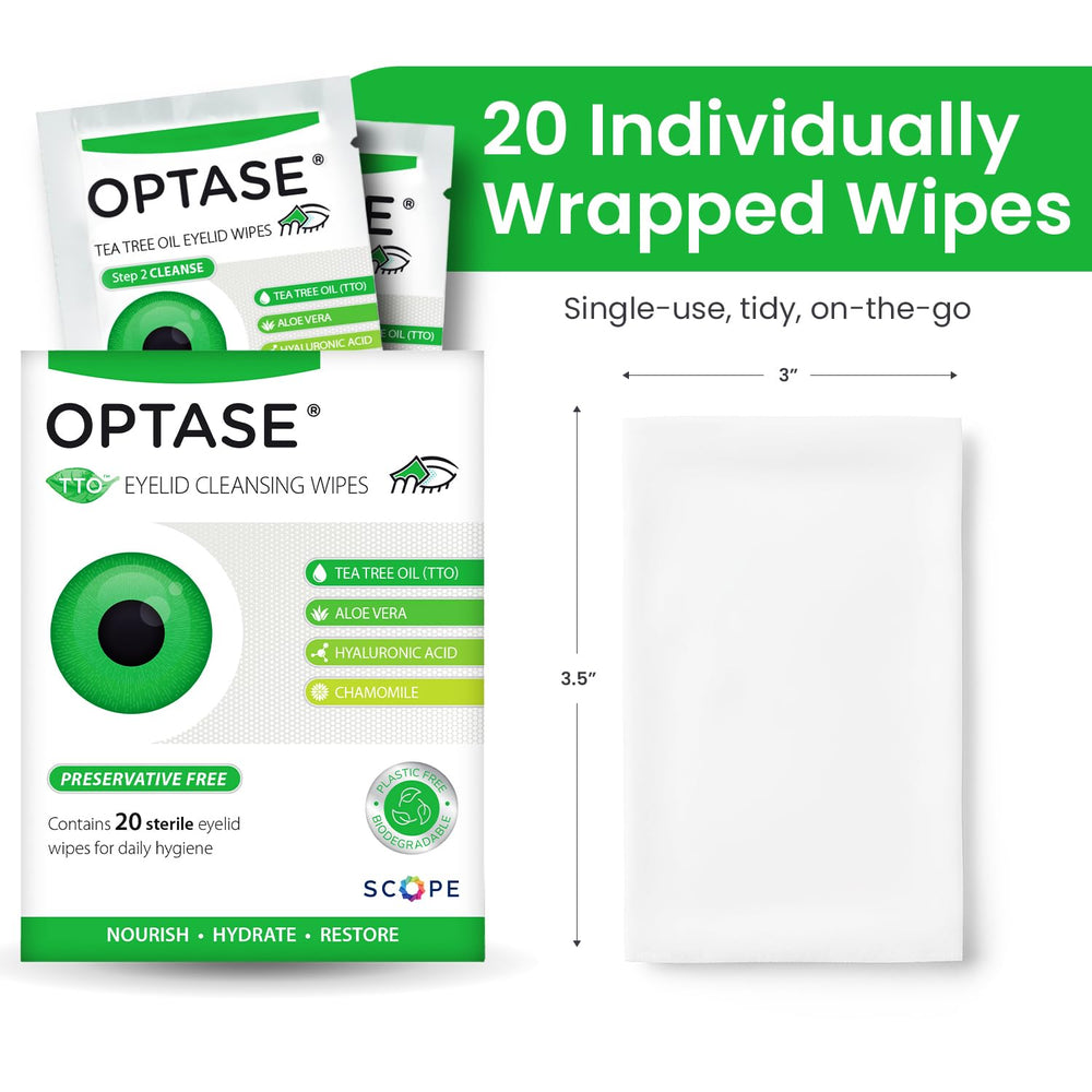 Optase product label and ingredients list highlighting preservative-free formula benefit transparency