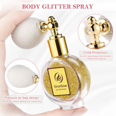 Oranllow close-up holographic glitter texture highlighting ultra-fine reflective particles