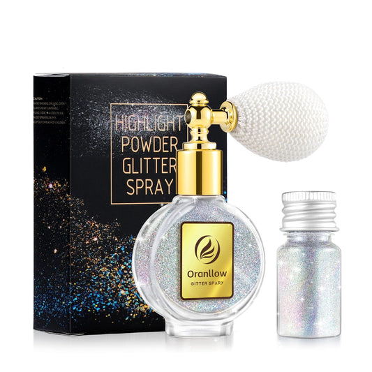 Oranllow bottle front view showing holographic silver finish and clear label benefit
