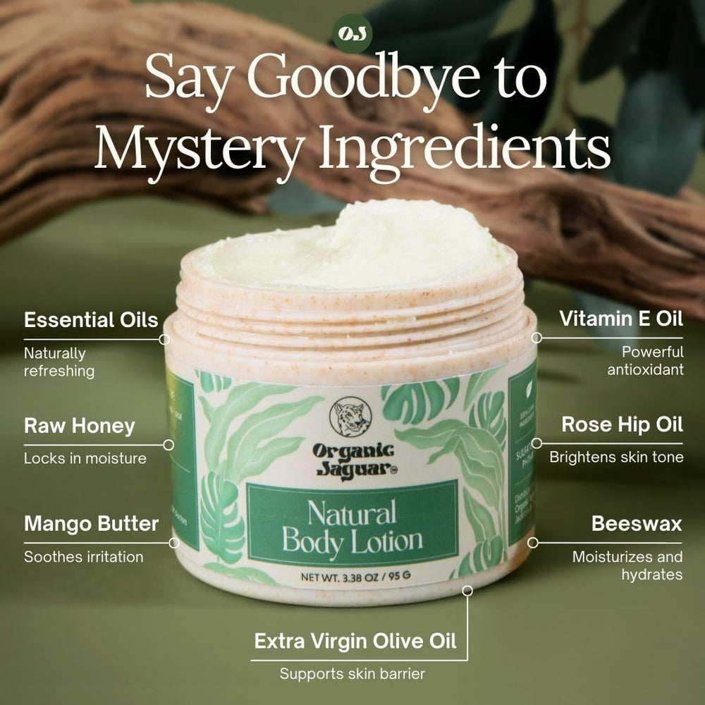 Organic Jaguar dispensing lotion from pump illustrating easy application