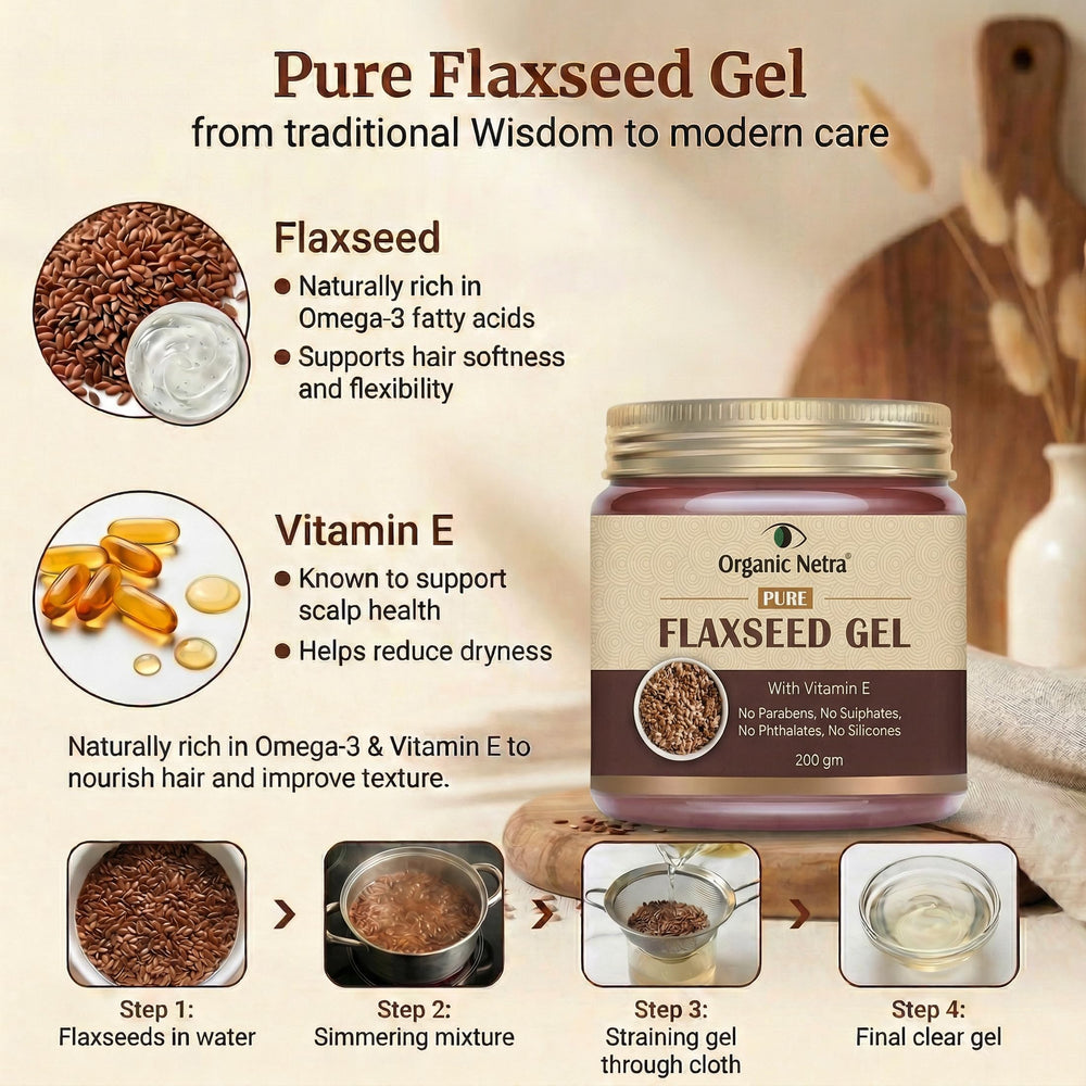 Organic Netra close-up texture of flaxseed gel highlighting smooth hydration