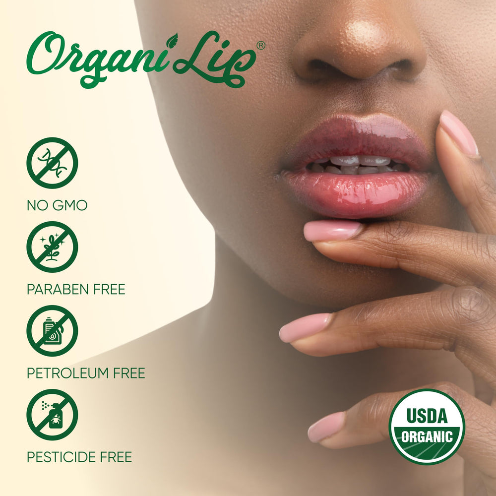 OrganiLip application on lips displaying non-greasy finish and comfort benefit