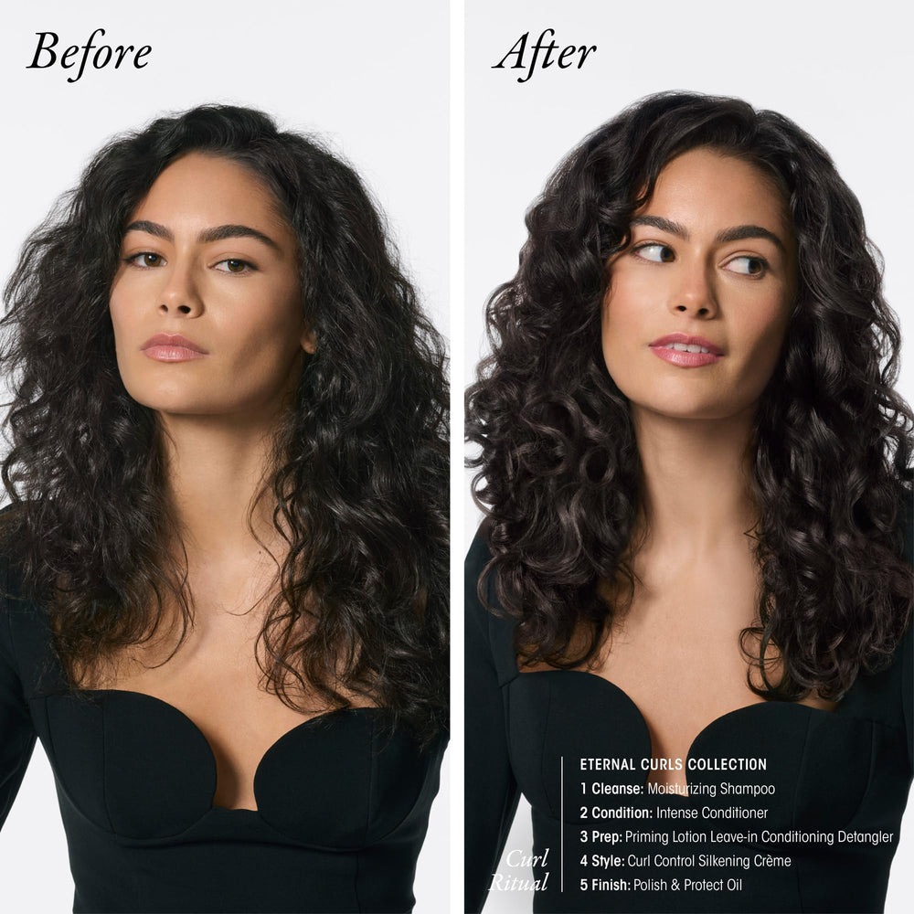 ORIBE before and after curls showing improved definition and shine