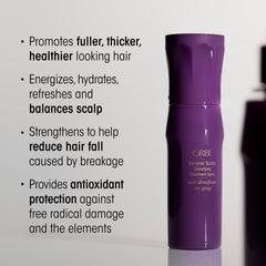 Oribe product next to botanical ingredient focus for scalp health benefits