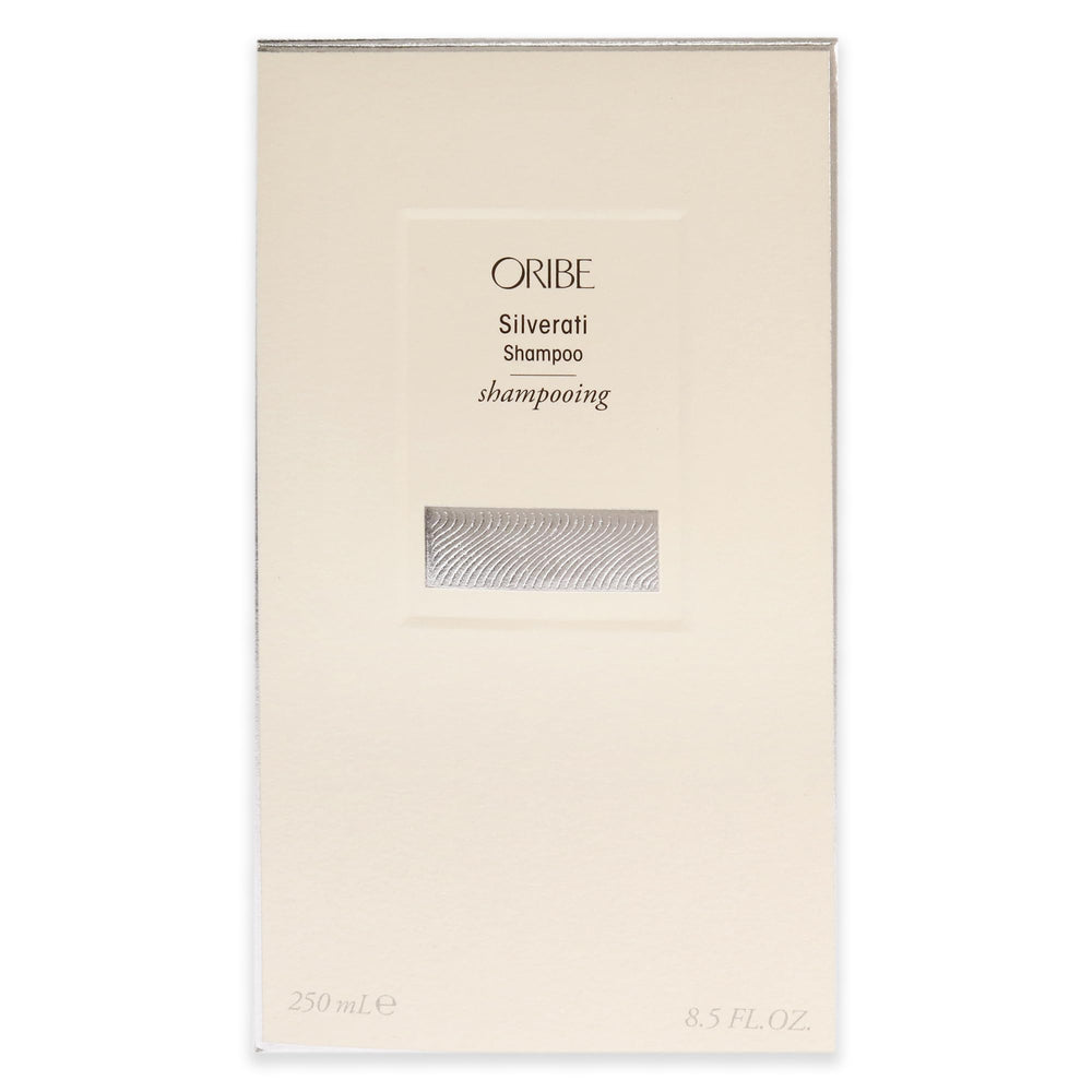 Oribe Silverati label close-up showing ingredient callouts and benefits