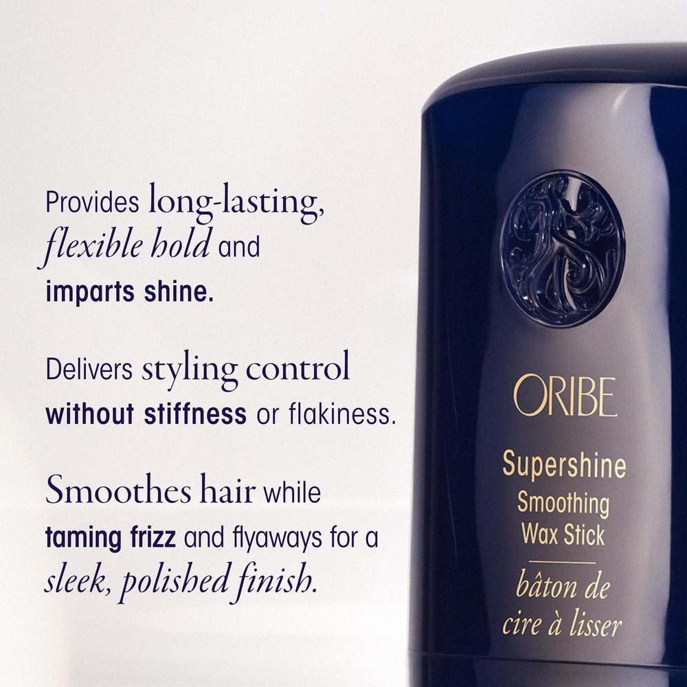 Oribe Supershine application at hairline taming flyaways and adding subtle shine