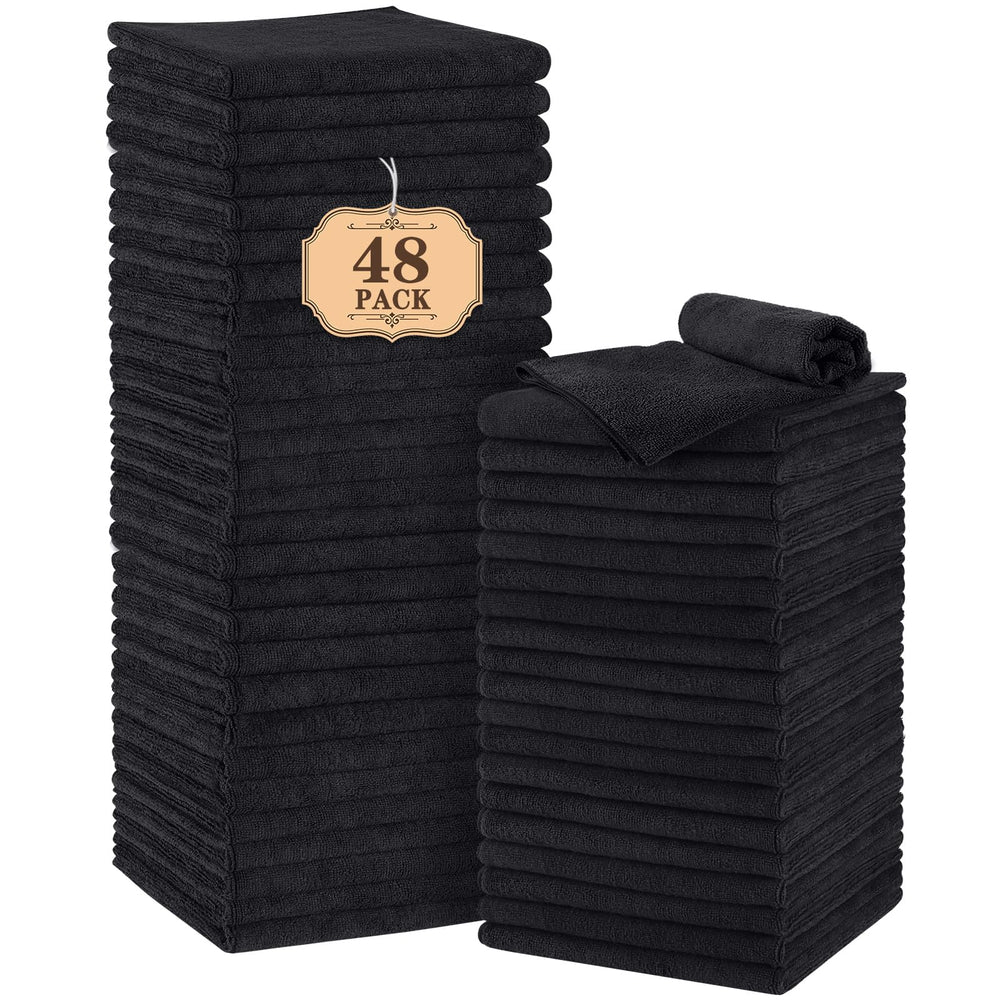 Orighty front pack view showing 48 black towels and professional supply benefit