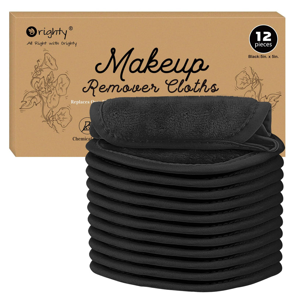 Orighty front packaging showing 12 black reusable cloths and eco benefit