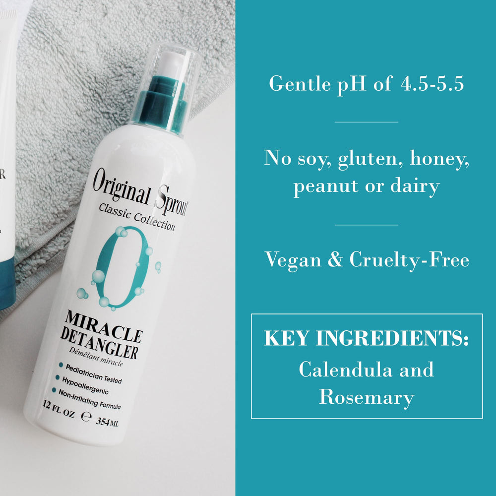 Original Sprout spray mist in air showing lightweight texture for tangle-free hair