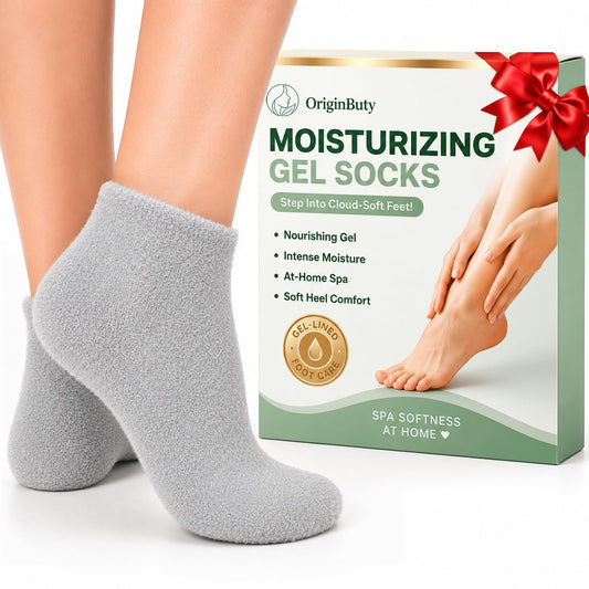 Originbuty front packaging showing gel socks and benefits
