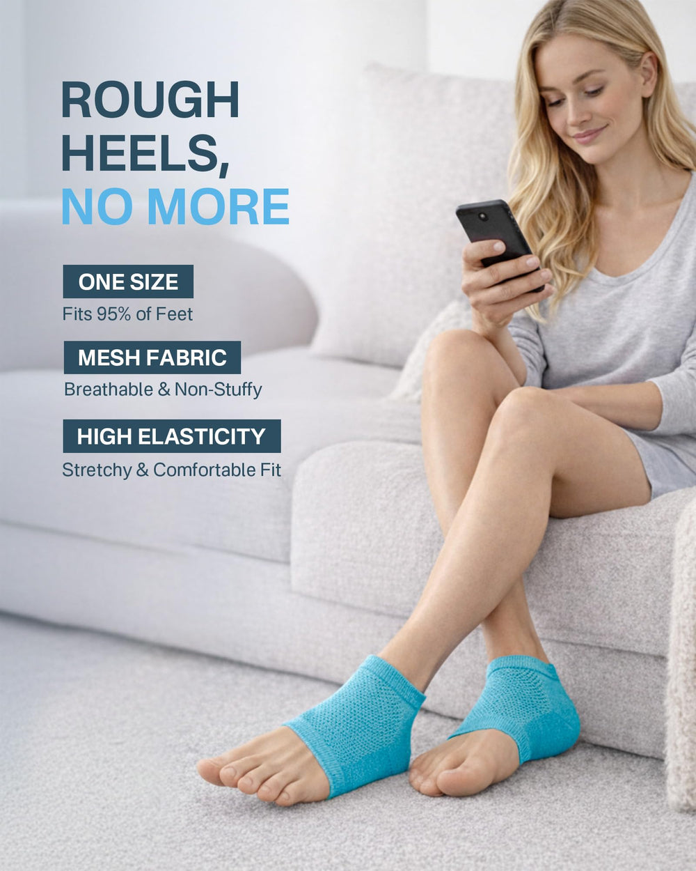 Originbuty open-toe sock on foot providing targeted heel protection