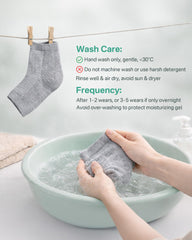 Originbuty lifestyle shot of woman wearing socks at home, supports overnight treatment