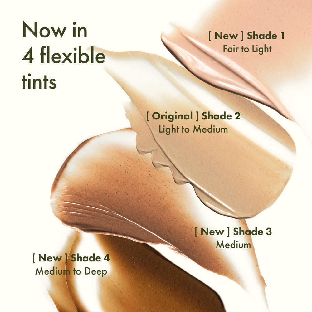 Origins GinZing shades flatlay displaying available tints and easy color selection benefit