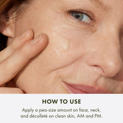 Origins Plantscription next to common object showing 1.7 fl oz scale and travel-friendly benefit