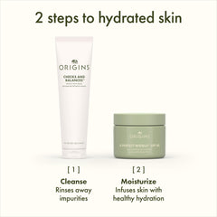 Origins product beside hand for scale illustrating compact 1.7 fl oz size