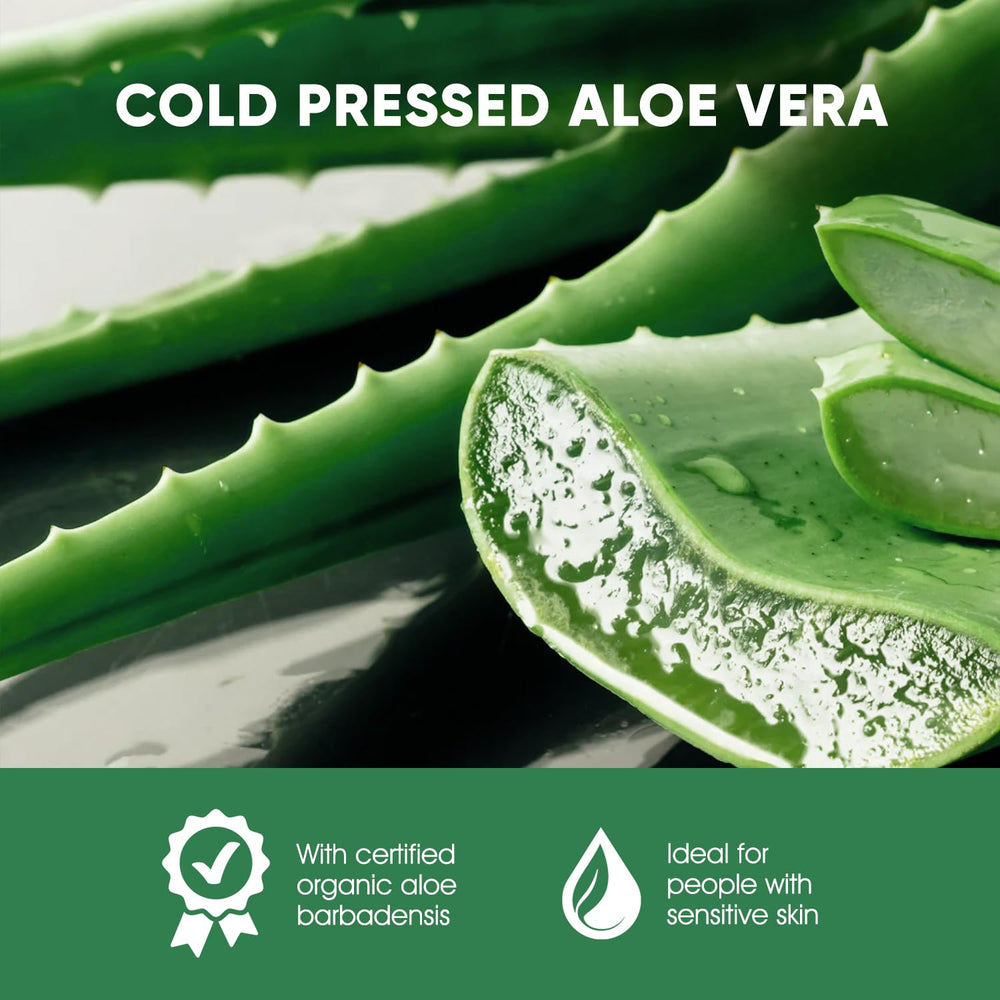 ORISO packaging label close-up showing cold-pressed Aloe barbadensis and ingredient clarity