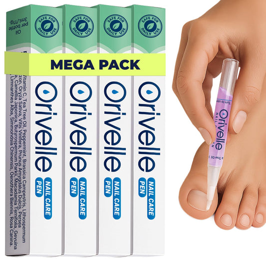 Orivelle front packaging showing four nail care pens and benefits