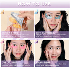 ORLASKIN patch applied under eye model illustrating immediate refresh