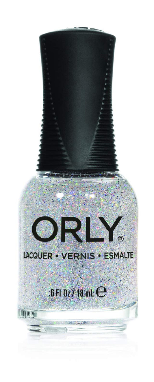 Orly bottle front view showing Shine On Crazy Diamond polish and glossy glitter finish