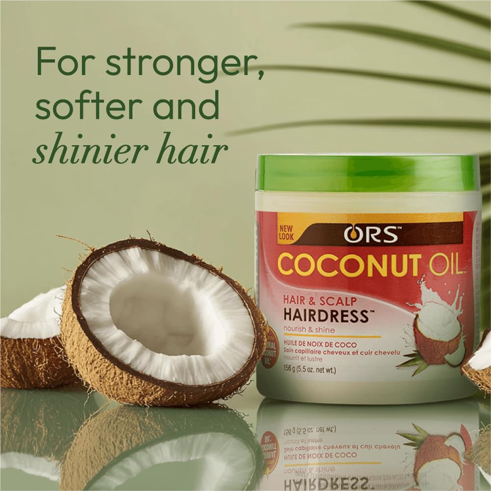 ORS coconut oil hairdress before and after hair showing enhanced shine and reduced frizz