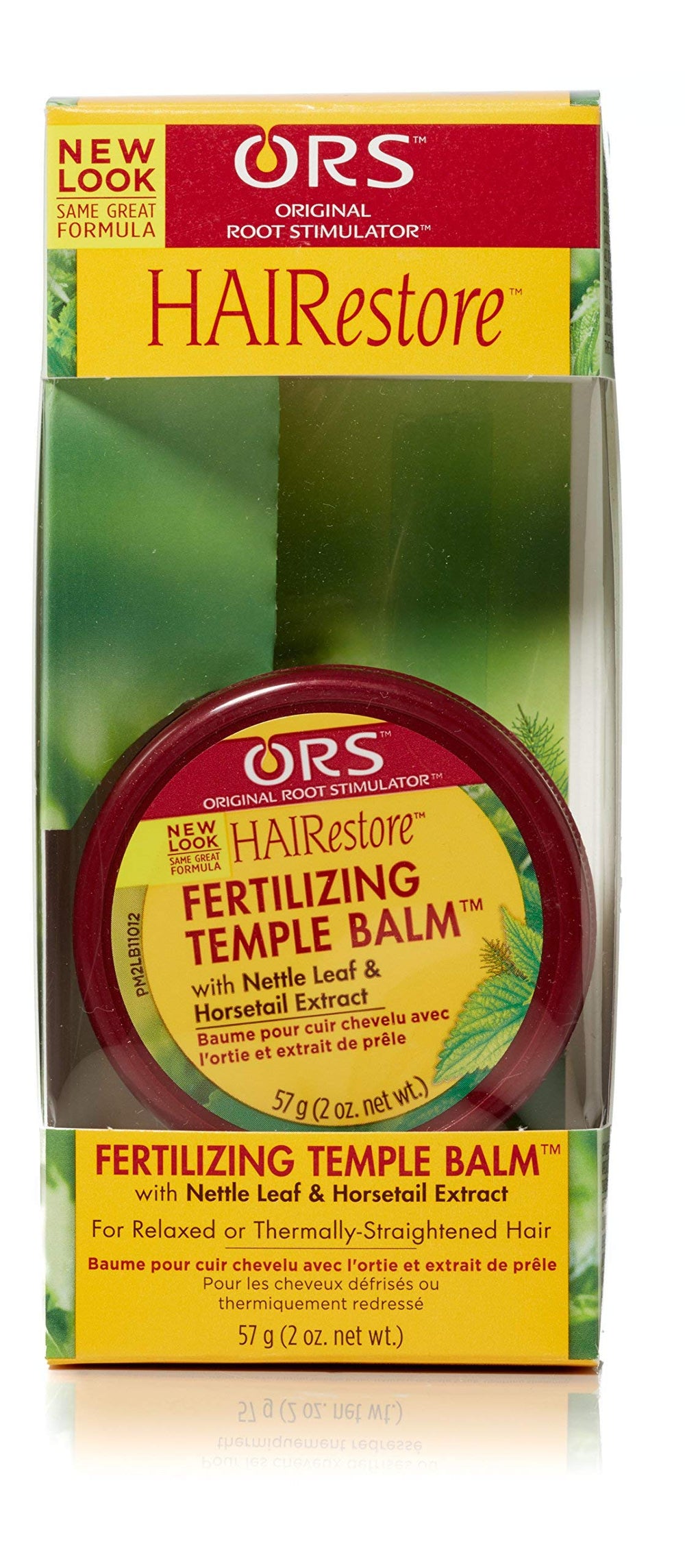 ORS HAIRestore front packaging of 2 oz temple balm showing label and size for targeted care