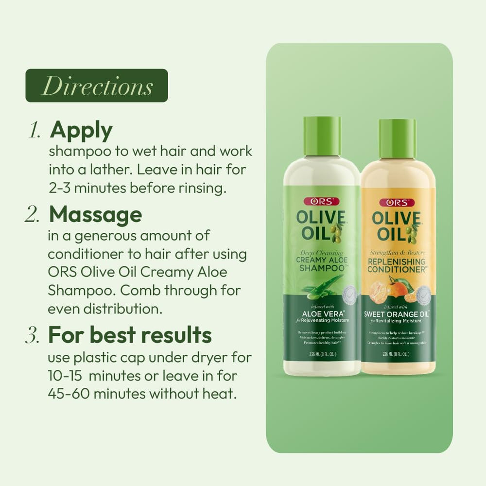 ORS bottles on bathroom shelf styled in a routine setting suggesting daily care and shine