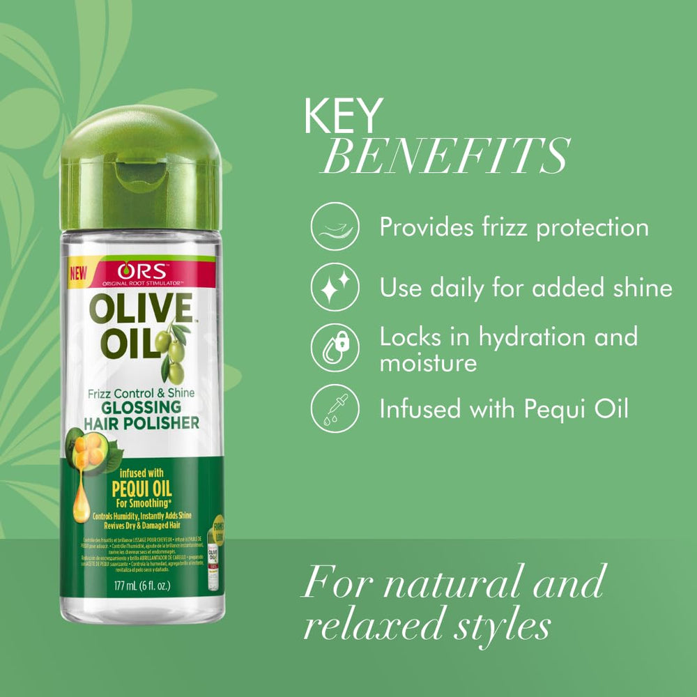 ORS olive oil polisher smooth texture on fingers illustrating lightweight spreadability and shine