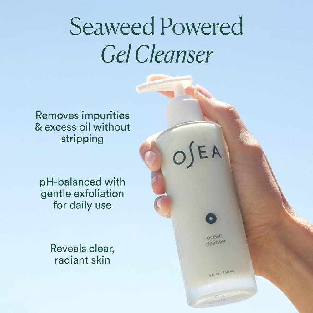 OSEA gel texture close-up highlighting mineral-rich, hydrating formula benefits