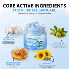 O.SECERT natural ingredient display with grass-fed tallow and jojoba oil benefits