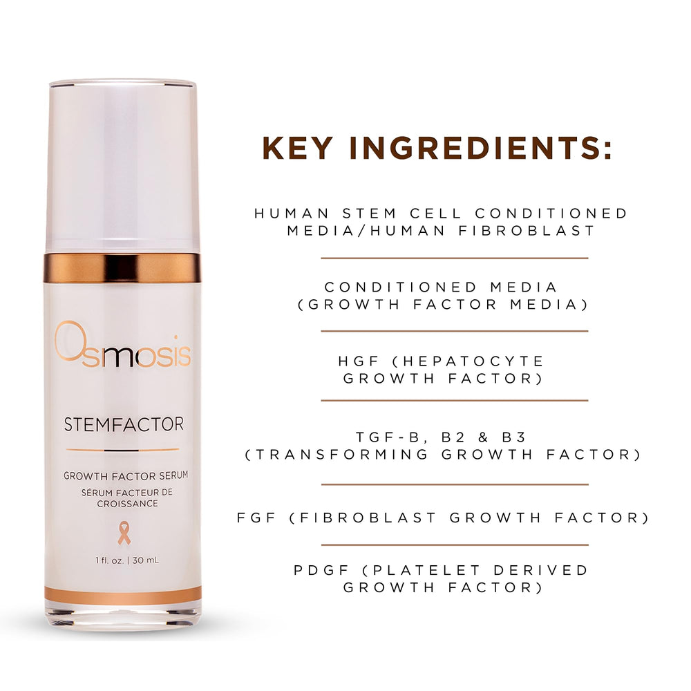 OSMOSIS label detail with ingredient focus, helps identify growth factor technology